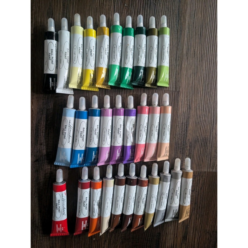 Vintage Herrschners Ball Point Roll-On Embroidery Paint Tubes Lot of 30 Colors